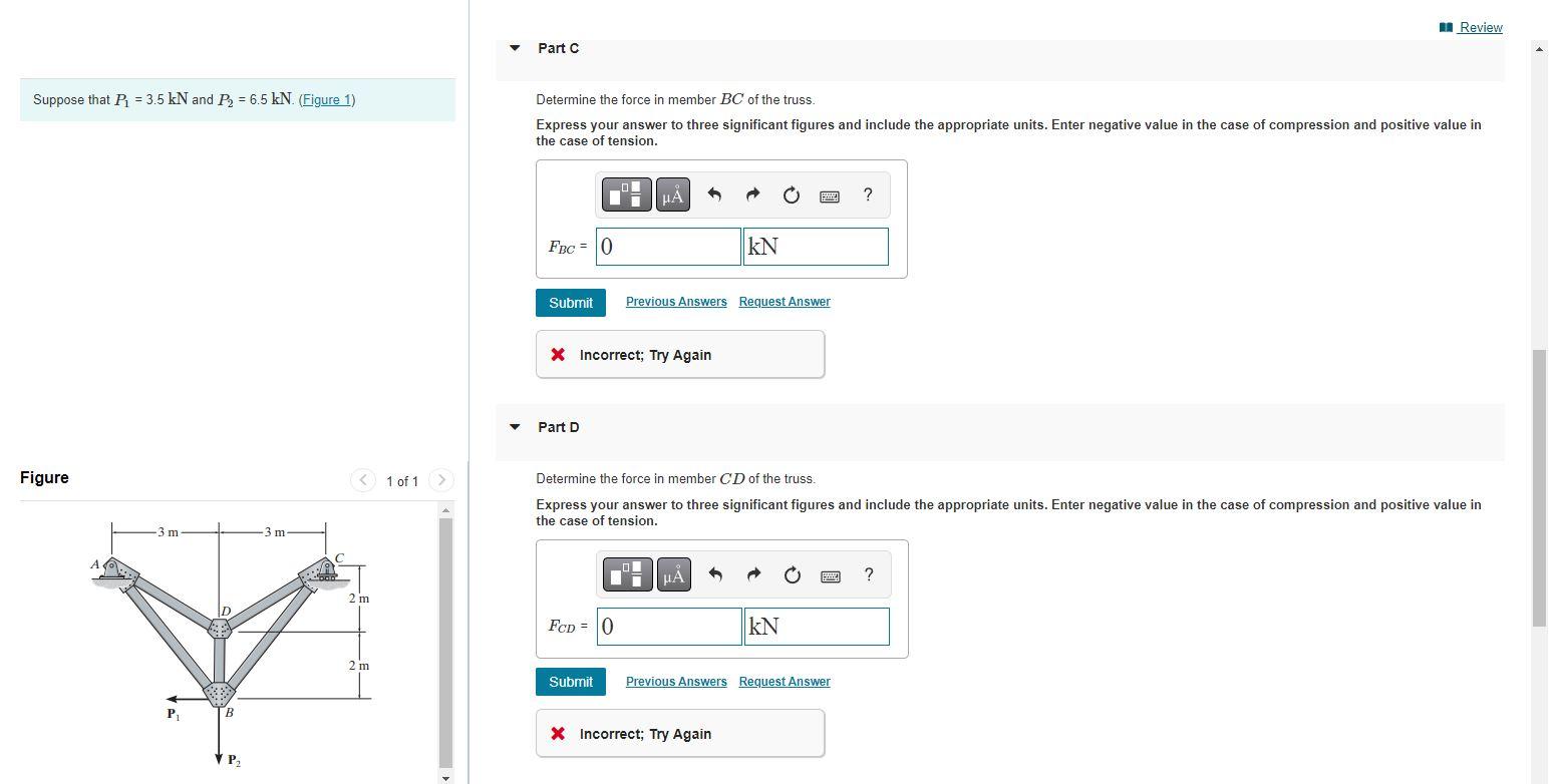 Solved Suppose that P1=3.5kN and P2=6.5kN. (Figure 1) - Part | Chegg.com