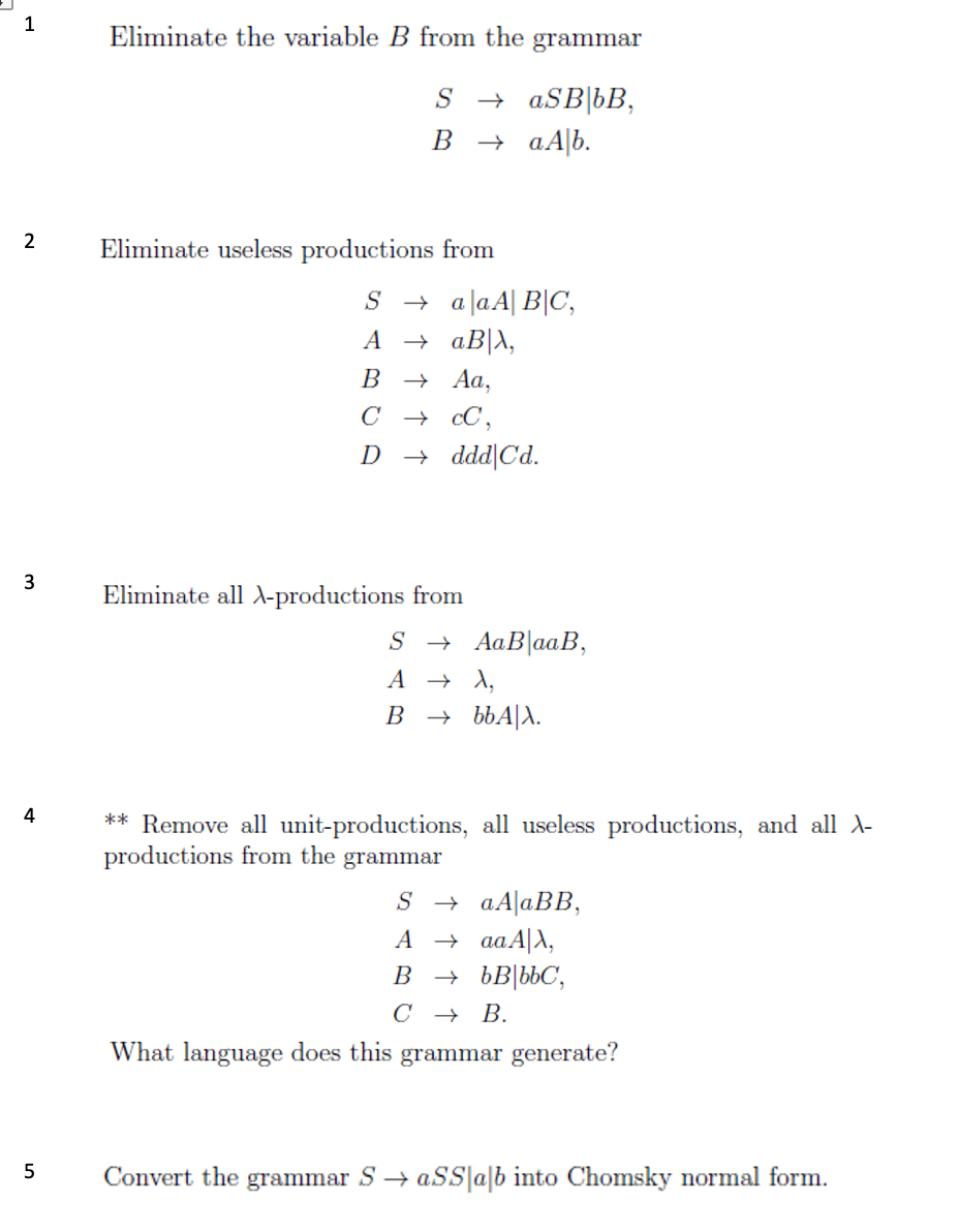 Solved 1 Eliminate The Variable B From The Grammar S + | Chegg.com