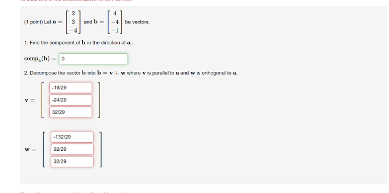 Solved (1 Point) Let A= And B Be Vectors 1. Find The | Chegg.com