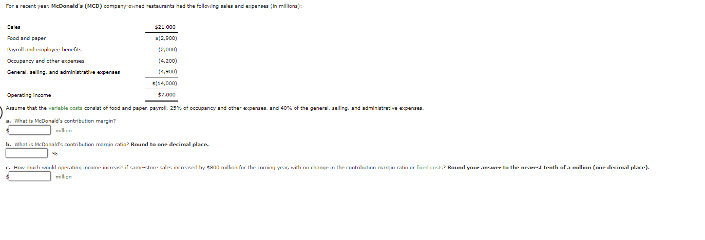 Solved For A Recent Year, McDonald's (MCD) Company-owned | Chegg.com