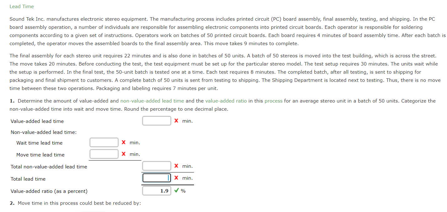 Solved Lead Time Sound Tek Inc. Manufactures Electronic | Chegg.com