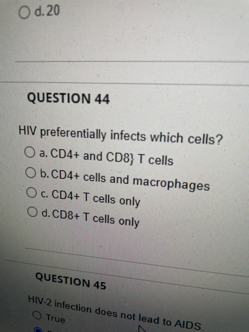 Solved D. 20 QUESTION 44 HIV Preferentially Infects Which | Chegg.com