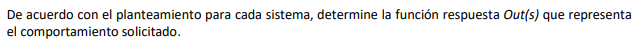De acuerdo con el planteamiento para cada sistema, determine la función respuesta Out(s) que representa el comportamiento sol