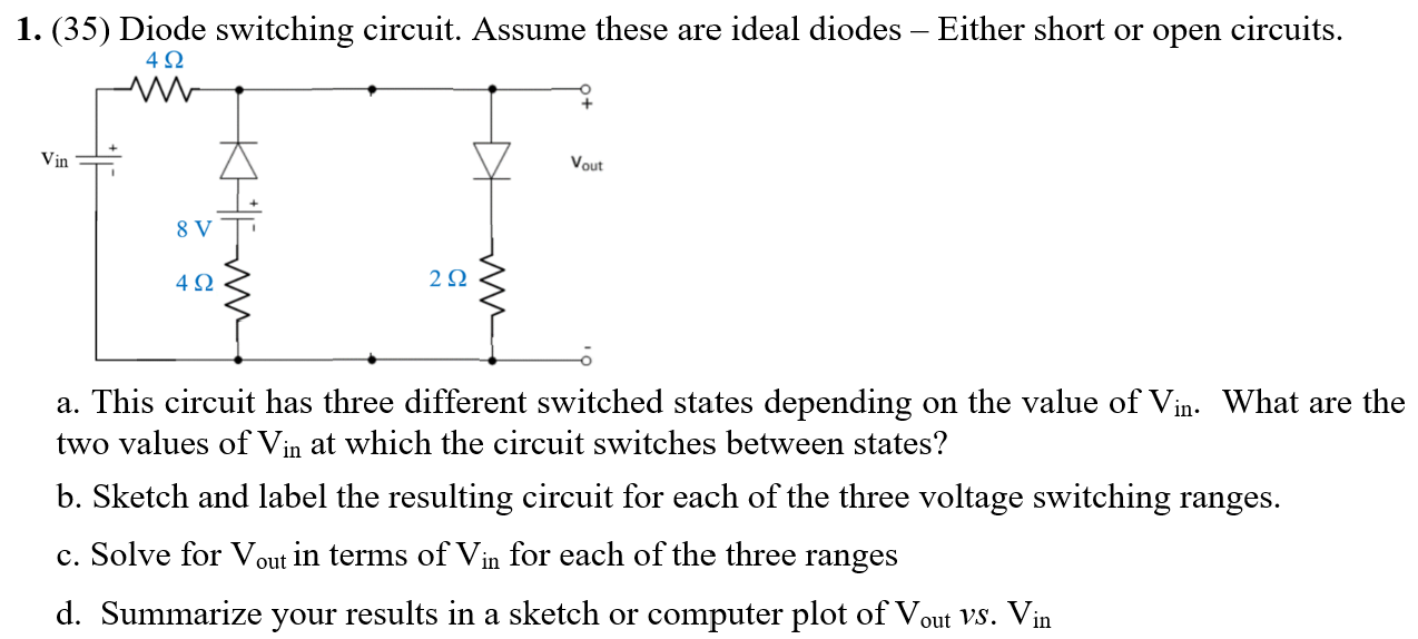 Solved 1. (35) Diode switching circuit. Assume these are