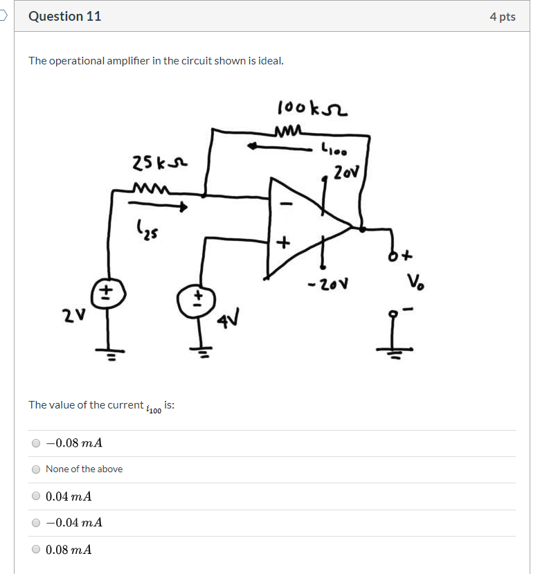 Solved Question 11 4 pts The operational amplifier in the | Chegg.com