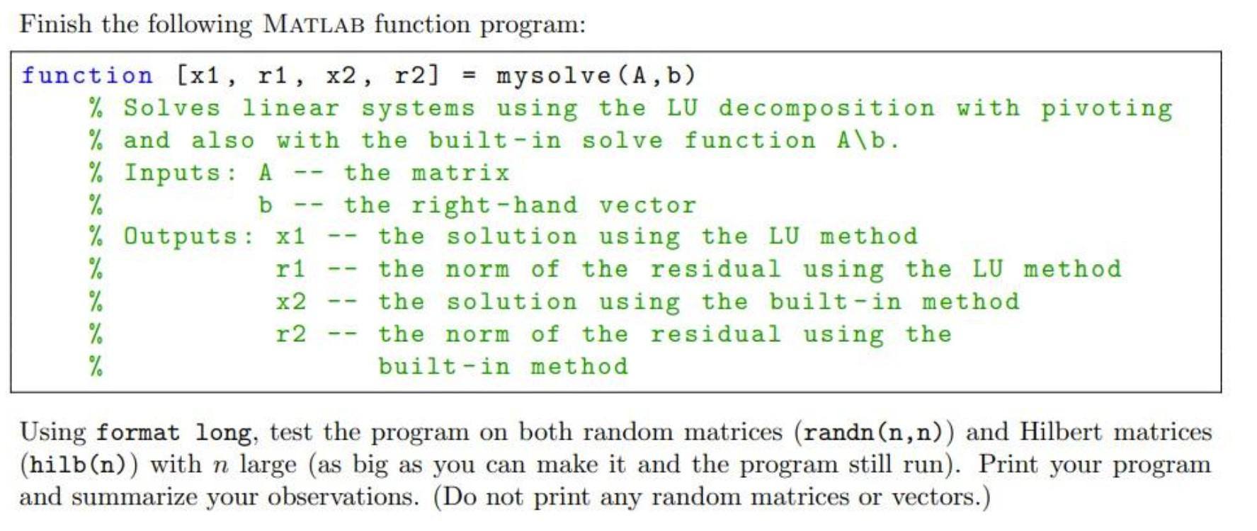 Solved Finish The Following Matlab Function Program 5068