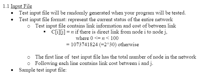 1.1 Input File
Test input file will be randomly generated when your program will be tested.
Test input file format: represent