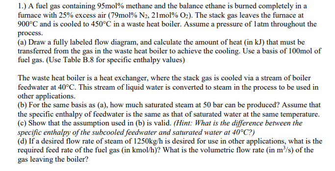 Solved 1 A Fuel Gas Containing 95mol Methane And The Chegg Com