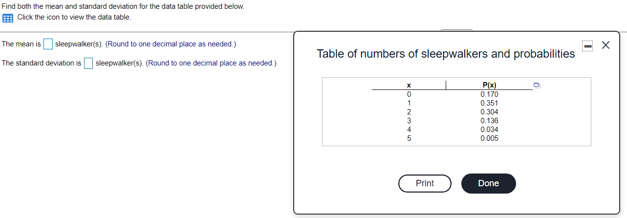 Solved Find both the mean and standard deviation for the | Chegg.com