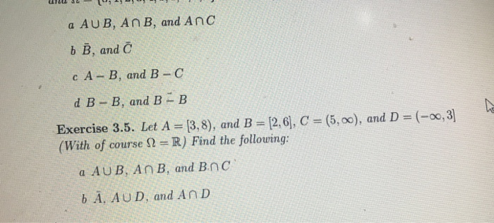 Solved A AUB, An B, And Anc B B, And C C A - B, And B-C D B- | Chegg.com