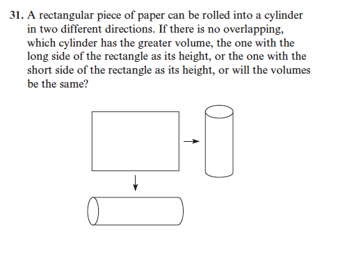 Solved 31. A rectangular piece of paper can be rolled into a | Chegg.com