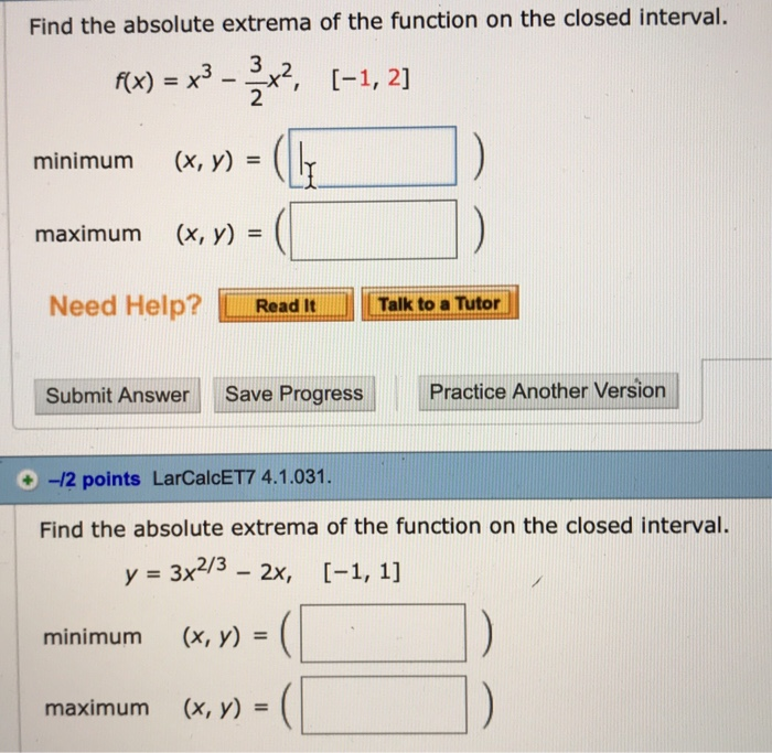 Solved Find The Absolute Extrema Of The Function On The