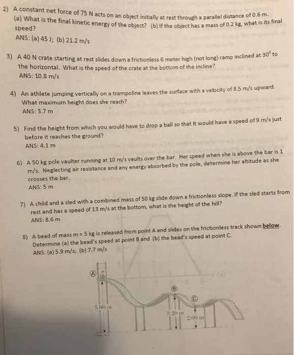 Solved 2) A constant net force of 75 N acts on an object