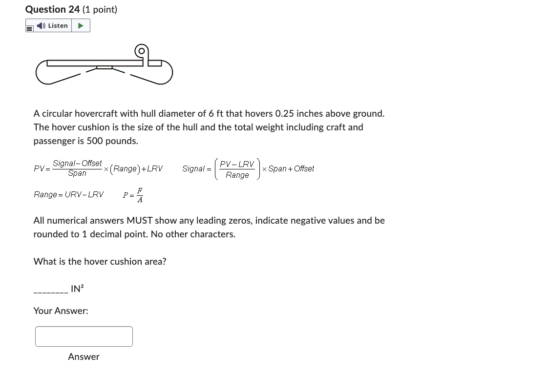 Solved Question 24 (1 point) A circular hovercraft with hull | Chegg.com