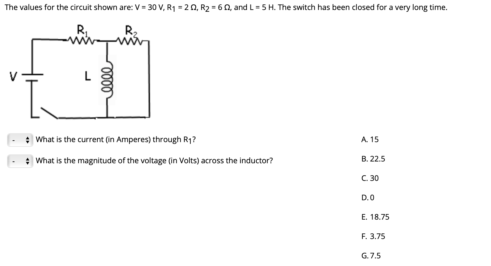 Solved The Values For The Circuit Shown Are V 30 V R1 Chegg Com