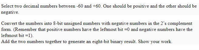 Solved Select two decimal numbers between -60 and+60. One | Chegg.com