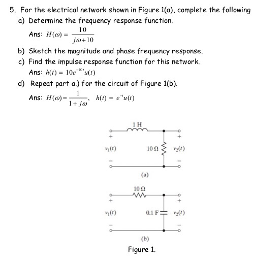 Solved 5. For the electrical network shown in Figure 1(a), | Chegg.com