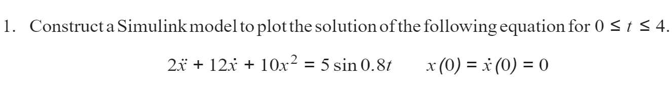 Solved 1. Construct a Simulink model to plot the solution of | Chegg.com
