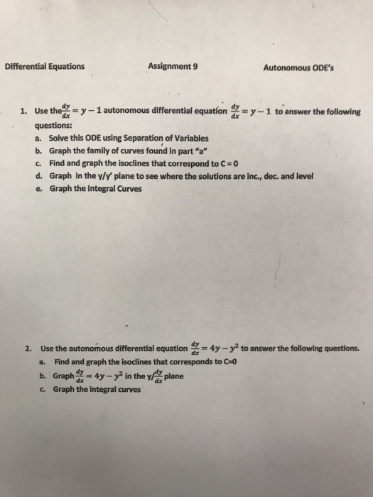 Solved Differential Equations Assignment #9 | Chegg.com