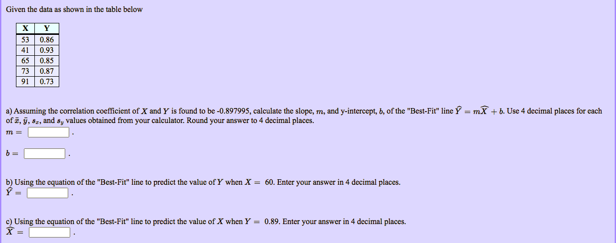 Solved Given the data as shown in the table below X 53 41 Y | Chegg.com