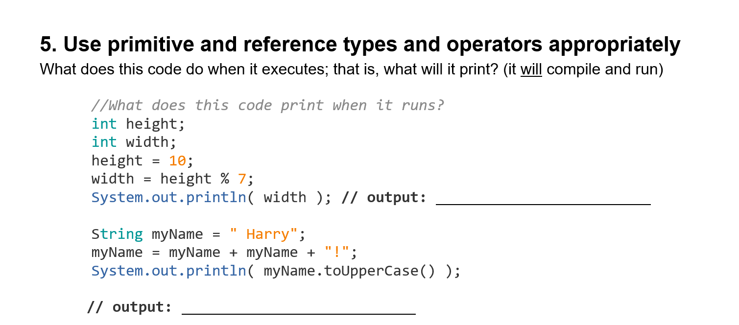 Solved 5. Use primitive and reference types and operators | Chegg.com