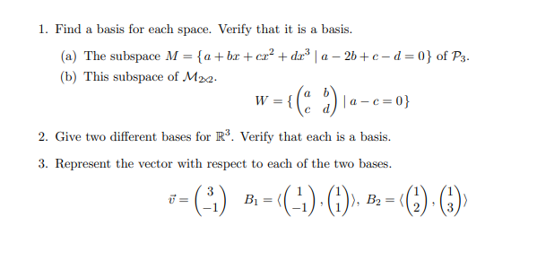 Solved 1. Find a basis for each space. Verify that it is a | Chegg.com