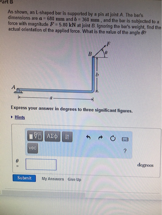 Solved Art B As Shown, An L-shaped Bar Is Supported By A Pin | Chegg.com