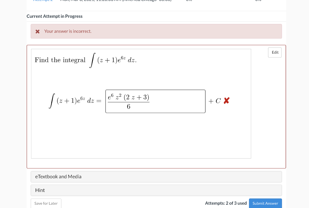 Solved Current Attempt In Progress X Your Answer Is | Chegg.com