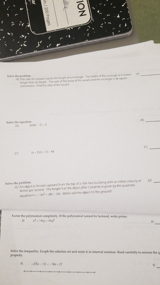 Solved As / 200 Pages NOI 19 Solve the problem 19) The side | Chegg.com