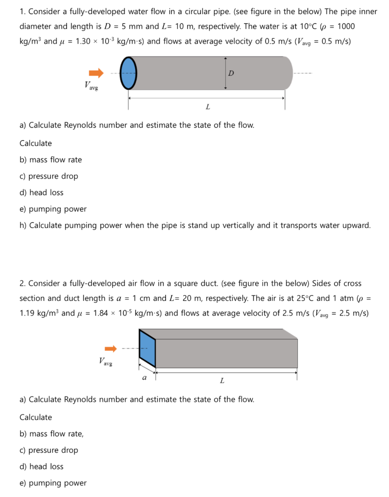 Solved 1. Consider a fully-developed water flow in a | Chegg.com