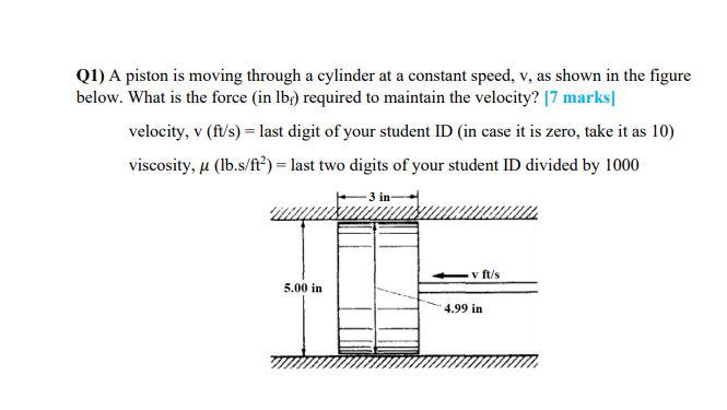 Solved Q1) A piston is moving through a cylinder at a | Chegg.com