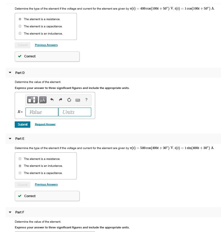 Solved Determine The Type Of The Element If The Voltage A Chegg Com