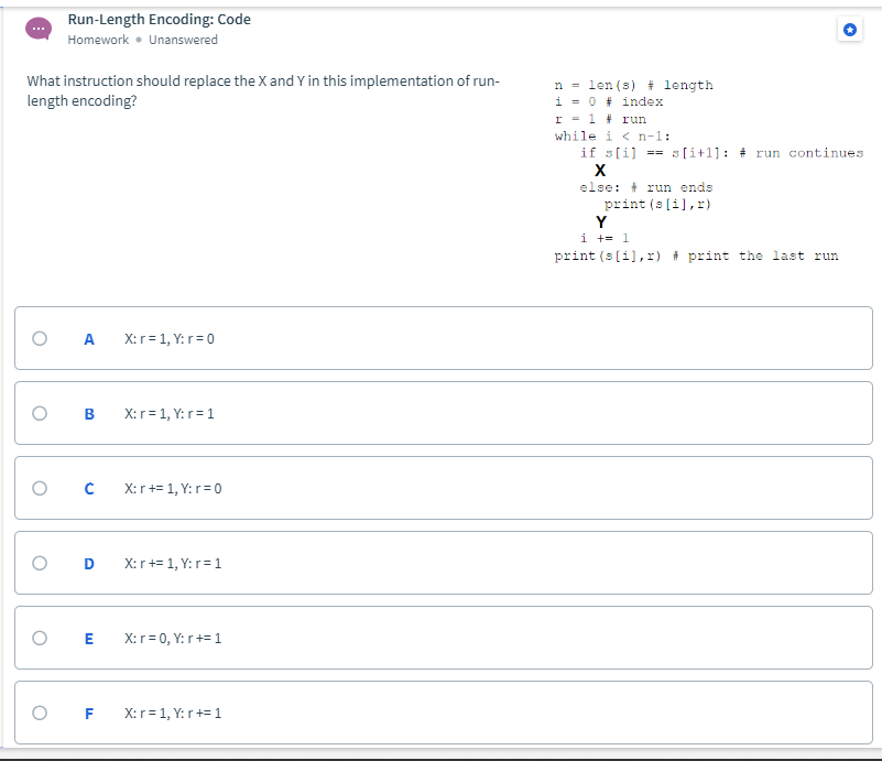 Solved Run-Length Encoding: Code Homework. Unanswered What | Chegg.com