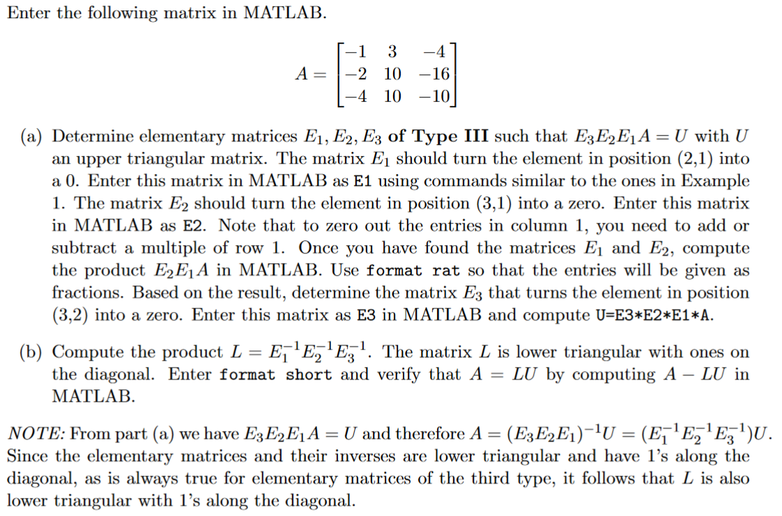 We can generate the three matrices listed in (1) | Chegg.com