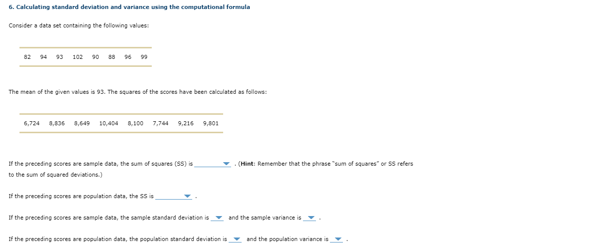 Solved 6 Calculating Standard Deviation And Variance Using