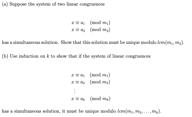 Solved A Suppose The System Of Two Linear Congruences I 1538