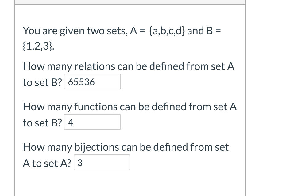 Solved You are given two sets, A = {a,b,c,d} and B {1,2,3). | Chegg.com