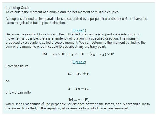 Solved Learning Goal: To Calculate The Moment Of A Couple | Chegg.com