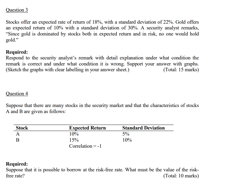 Question 3 Stocks offer an expected rate of return of | Chegg.com