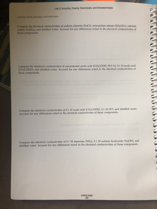 Solved: Lab 2: Solubility. Polarity. Electrolytes, And Non... | Chegg.com
