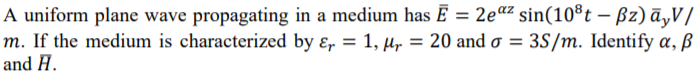 Solved A uniform plane wave propagating in a medium has Ē = | Chegg.com