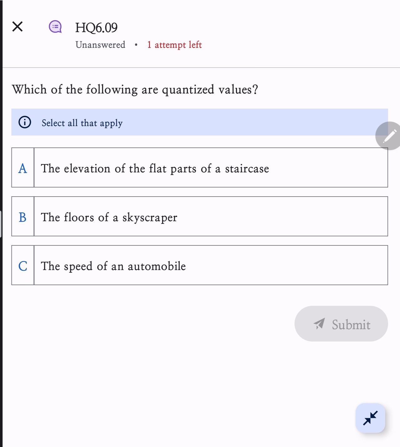 Solved Which of the following are quantized values? Select | Chegg.com