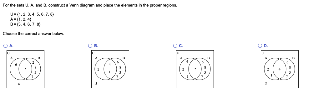 Solved For The Sets U, A, And B, Construct A Venn Diagram | Chegg.com