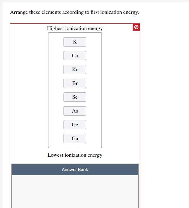 arrange the elements according to first ionization energy