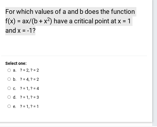 Solved For Which Values Of A And B Does The Function F(x) = | Chegg.com