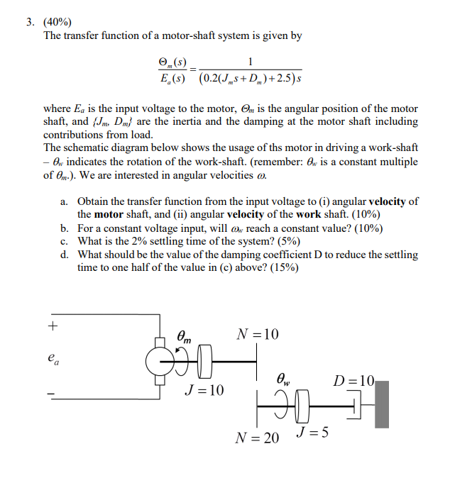 Solved 3. (40%) The transfer function of a motor-shaft | Chegg.com