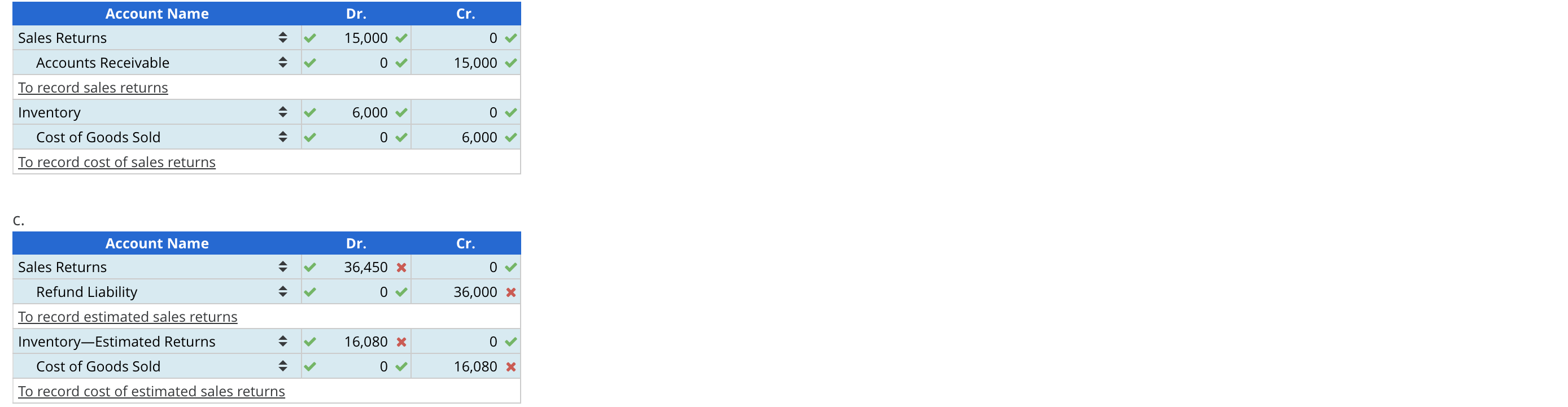 Solved Recording Entries for Sales and Estimated Returns