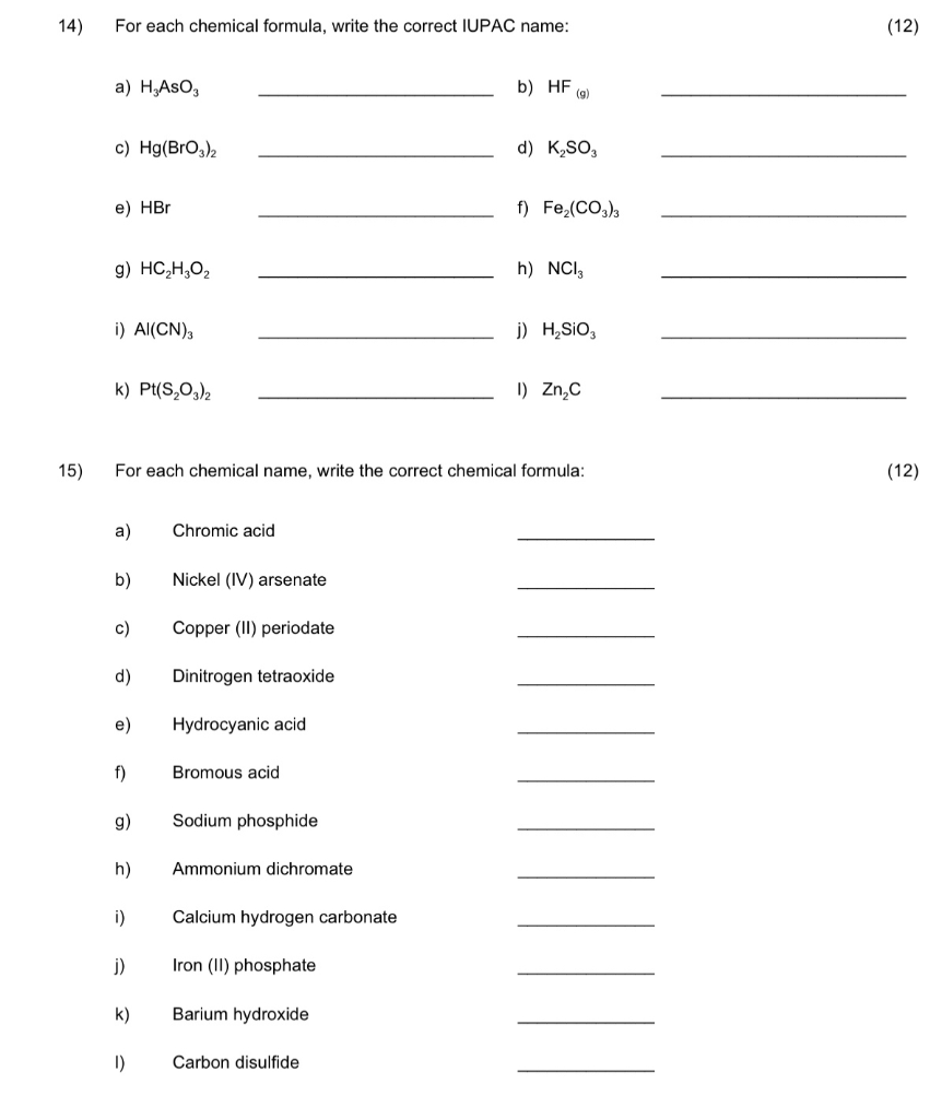 Solved 14) For each chemical formula, write the correct | Chegg.com