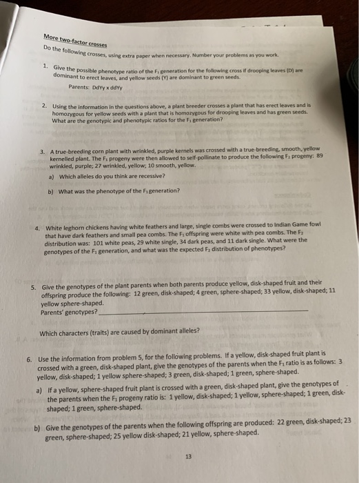 Solved More Two factor Crosses Do The Following Crosses Chegg