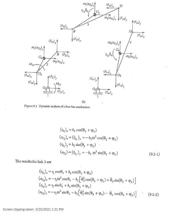 Force Analysis of Fourbar: Using the equations in the | Chegg.com
